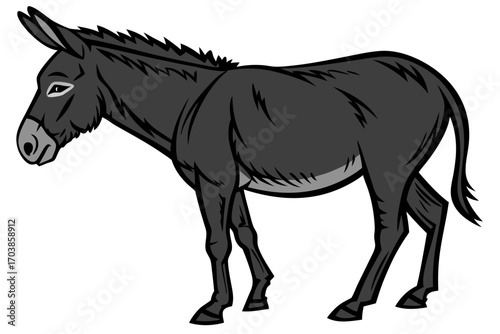 Stylized dark gray donkey standing profile view