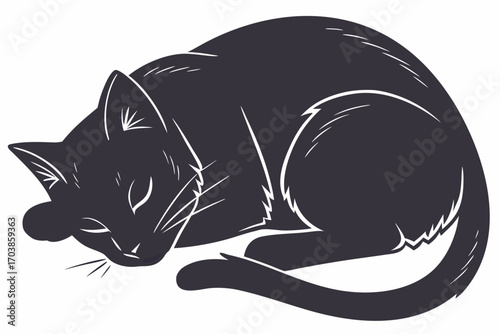Stylized silhouette of a sleeping black cat curled up