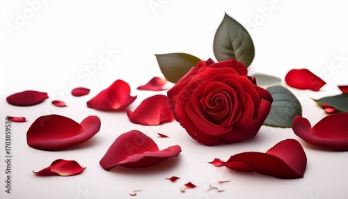 A Red Rose Is Laying On The Ground With Some Leaves And Petals Around It