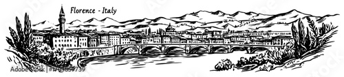 Florence Arno river skyline with Ponte Vecchio hand drawn sketch vector