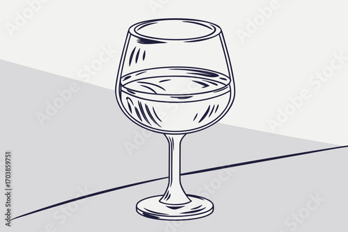Elegant line drawing of a glass of white wine
