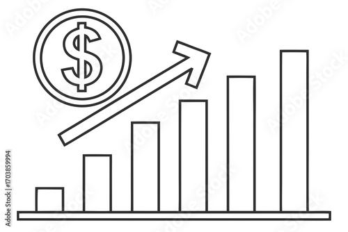 Dollar coin and upward trending bar chart