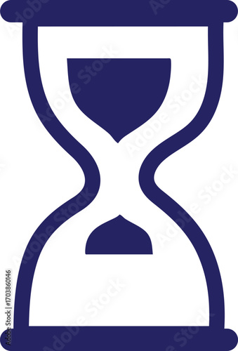 Iconic dark blue hourglass silhouette symbolizing the passage of time and the urgency of deadlines in a minimalist design