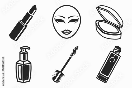 Collection of black and white makeup icons
