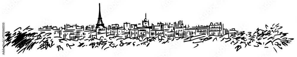 Naklejka premium Paris France cityscape with Eiffel tower vector sketch