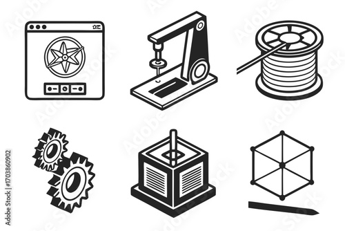 Collection of isometric icons representing various concepts and tools