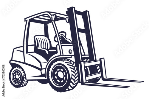 Stylized forklift truck illustration in dark blue