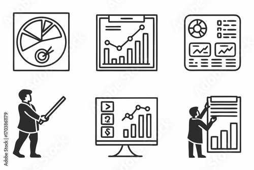 Business analytics and presentation icons