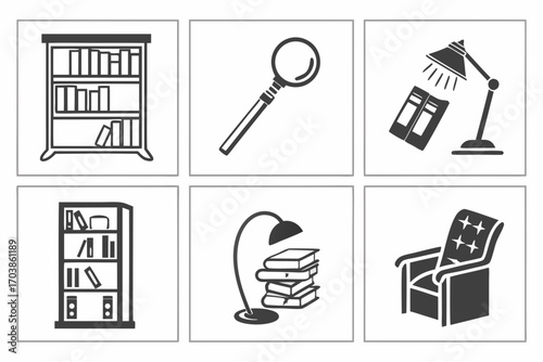 Collection of books and reading related icons
