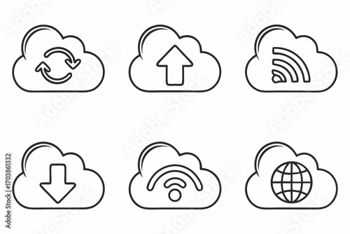 Cloud computing icons for data transfer and connectivity