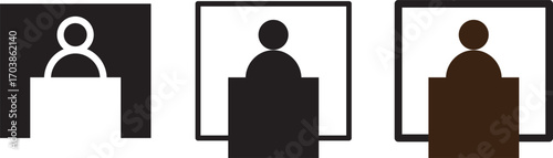 information booth line icon.Exhibitor line..symbol collection on black background.int