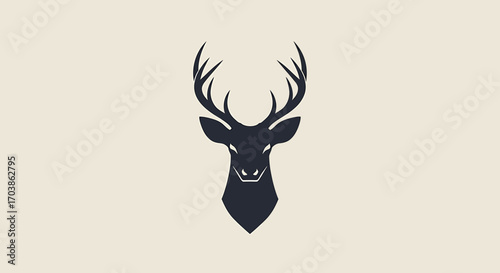 Majestic Deer Head Logo Minimalist Black Silhouette on Beige Background