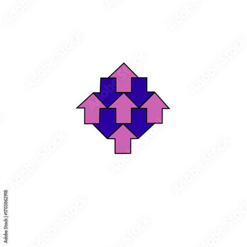 Abstract colorful star and abstract geometric shapes with a house icon and arrow symbol for a business real estate logo design