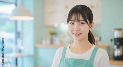 Korean woman serving in café with a smile and friendly demeanor Free Download Korean woman serving in café with a smile and friendly demeanor - GFXLoad
