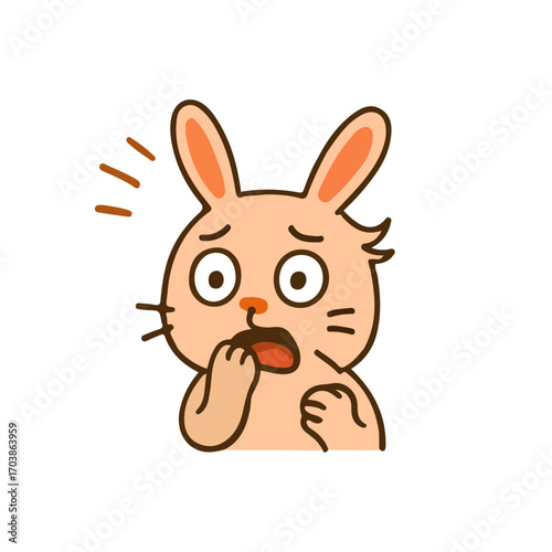 Cute rabbit cartoon shocked expression. Adorable bunny animal scared face. Funny rabbit mascot surprised illustration.