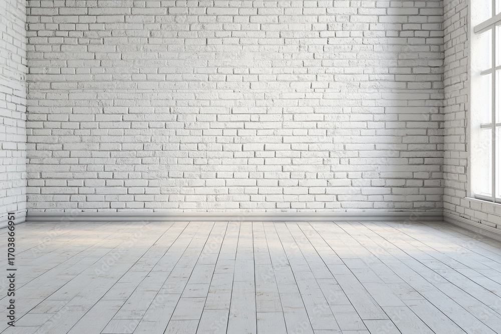 Fototapeta premium Bright and spacious room with white brick walls