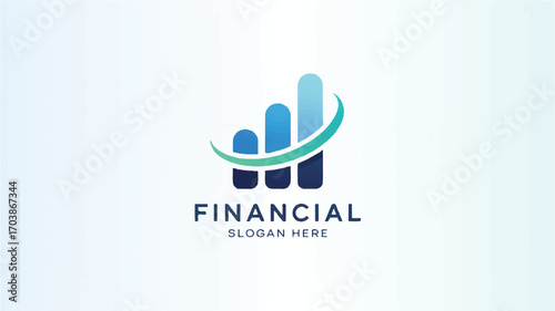 Vector art of financial growth chart logo with blue bars and green swoosh
