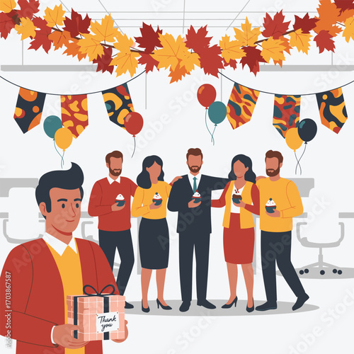 Office colleagues celebrate autumn with cupcakes and a thank you gift