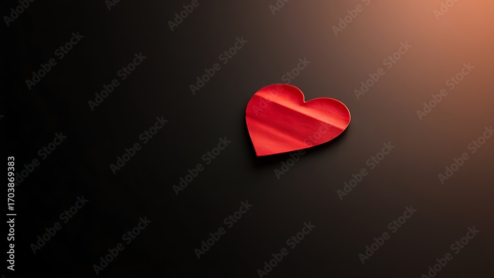 Fototapeta premium Red heart shape on a sleek black surface, radiating warmth and emotion with a minimalist aesthetic.