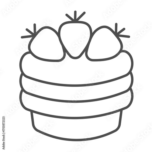 Strawberry bun thin line icon, desert sweets concept. Vector graphics. Delicious strawberry cake sign on white background, outline style icon for mobile or web design.