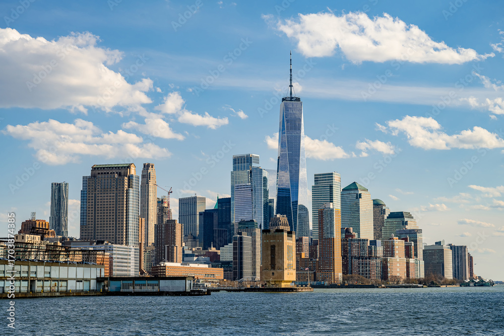 Fototapeta premium Office buildings and hotels in the city skyline. Panorama view of New York city.