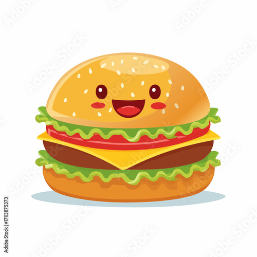 Smiling Burger Illustration SVG, Cute Fast Food Character, Delicious Food Design
