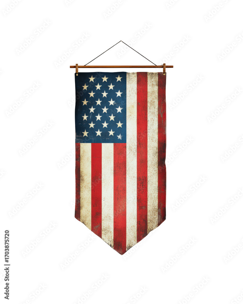 Obraz premium Vintage USA flag hanging banner with distressed texture isolated