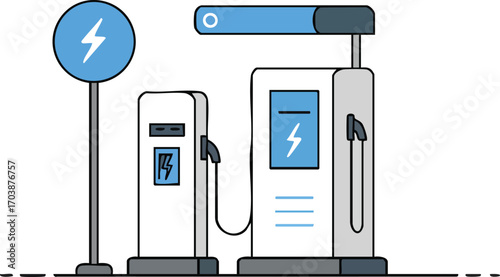 Electric vehicle charging station on an isolated white background