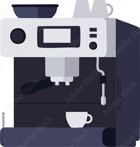 Espresso machine with cup on counter in flat graphic illustration