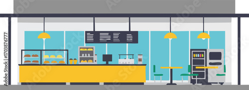 Illustration of a coffee shop or bakery interior, minimal style