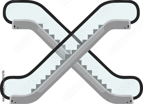 Crossed escalator illustration on white background. Modern design