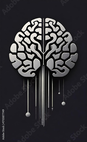 Stylized Human Brain in Grayscale – Vector Logo Design for Psychology or Mental Health