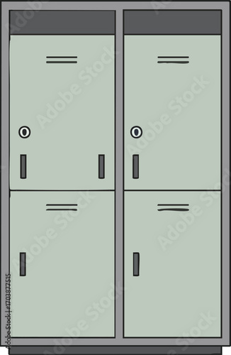 Illustrated lockers at school or gym storage units on white