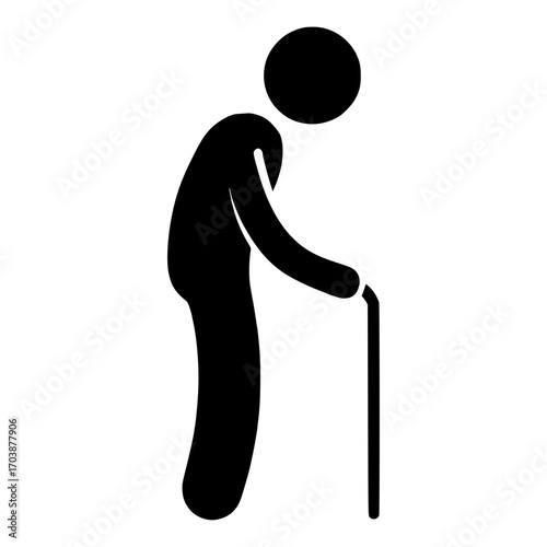 Elderly person silhouette with cane conveying wisdom and experience in a simple, modern style