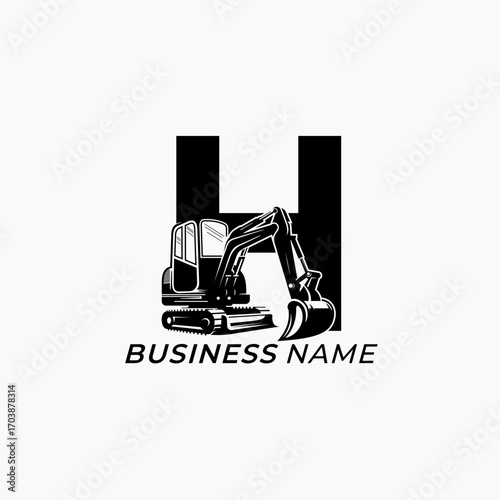 design logo creative letter H and excavator