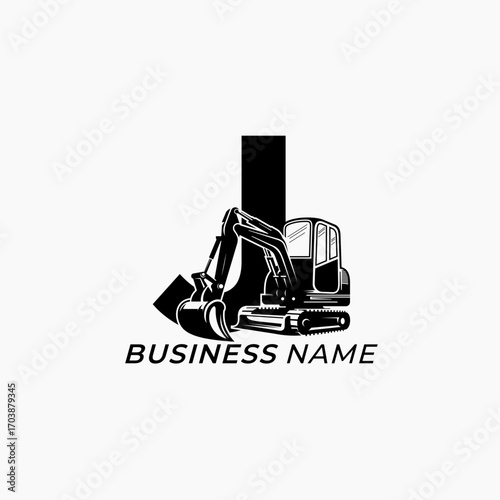 design logo creative letter J and excavator