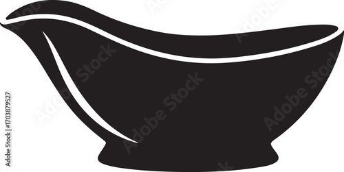 Simple black silhouette of a gravy boat on a light gray background