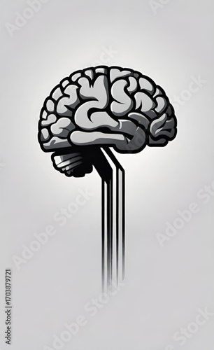 Stylized Human Brain in Grayscale – Vector Logo Design for Psychology or Mental Health