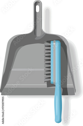 Dustpan with cleaning brush isolated on white for cleaning supplies