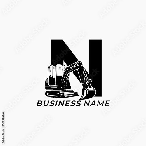 design logo creative excavator and letter N