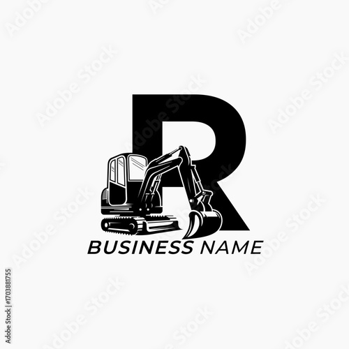 design logo combine excavator and letter R