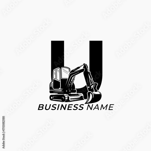 design logo creative letter U and excavator