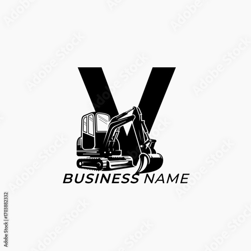 design logo creative excavator and letter V