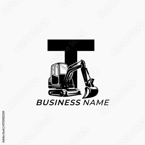 design logo creative letter T and excavator