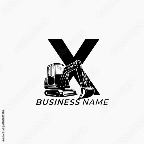 design logo creative letter X and excavator