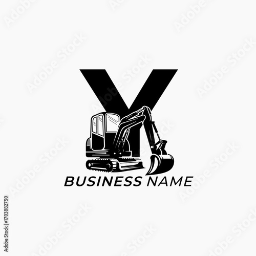design logo combine letter Y and excavator