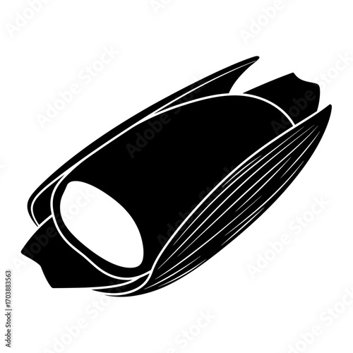 Stylized black silhouette of a corn cob on a white background