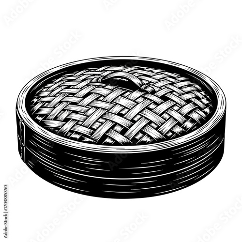 Traditional woven bamboo steamer basket with lid