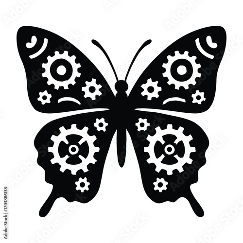 Steampunk Butterfly with Intricate Gear Designs A Fusion of Nature and Mechanics in Detailed Silhouette Art