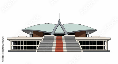 Architectural vector illustration of the Indonesian Parliament Building front view. Vector Illustrations. EPS Editable